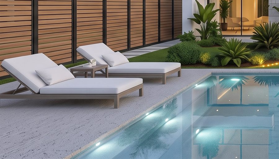Poolside lounge deck with sun beds